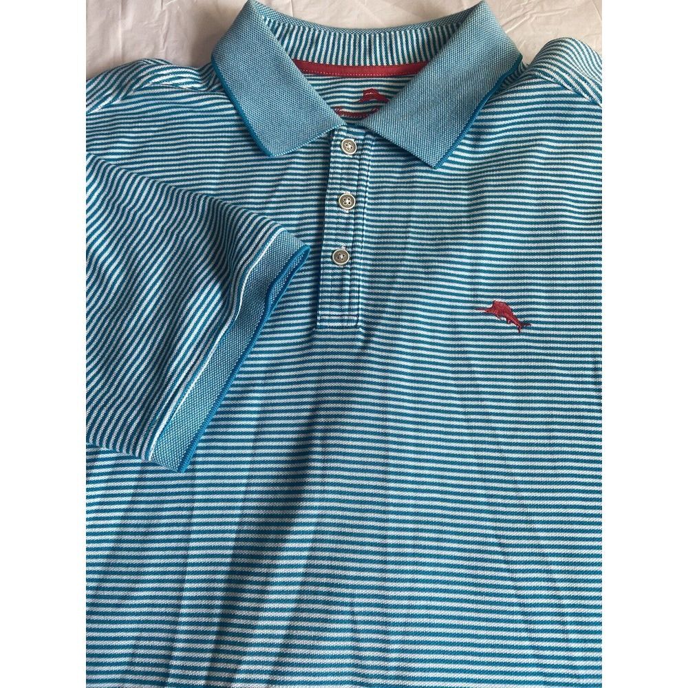 Men's Tommy Bahama Blue Horizonal Striped Polo Shirt-Size XL-Mint Condition‎